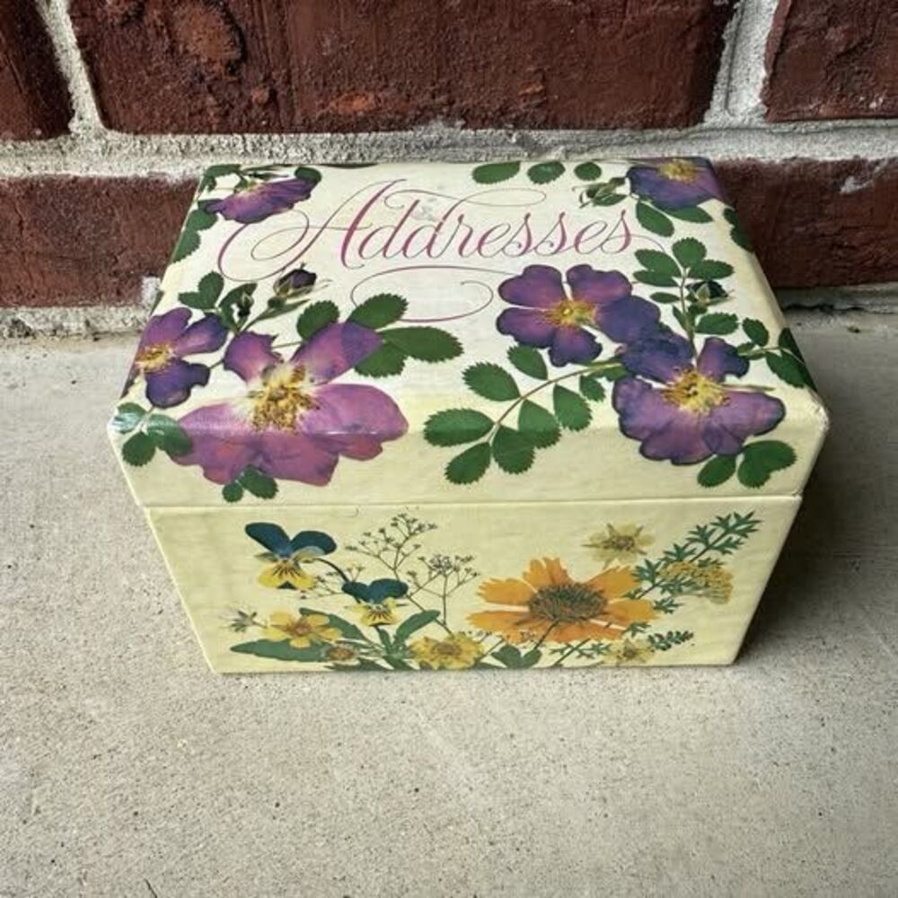 Vintage Current Cardboard Recipe Address Box 1981 Flowers